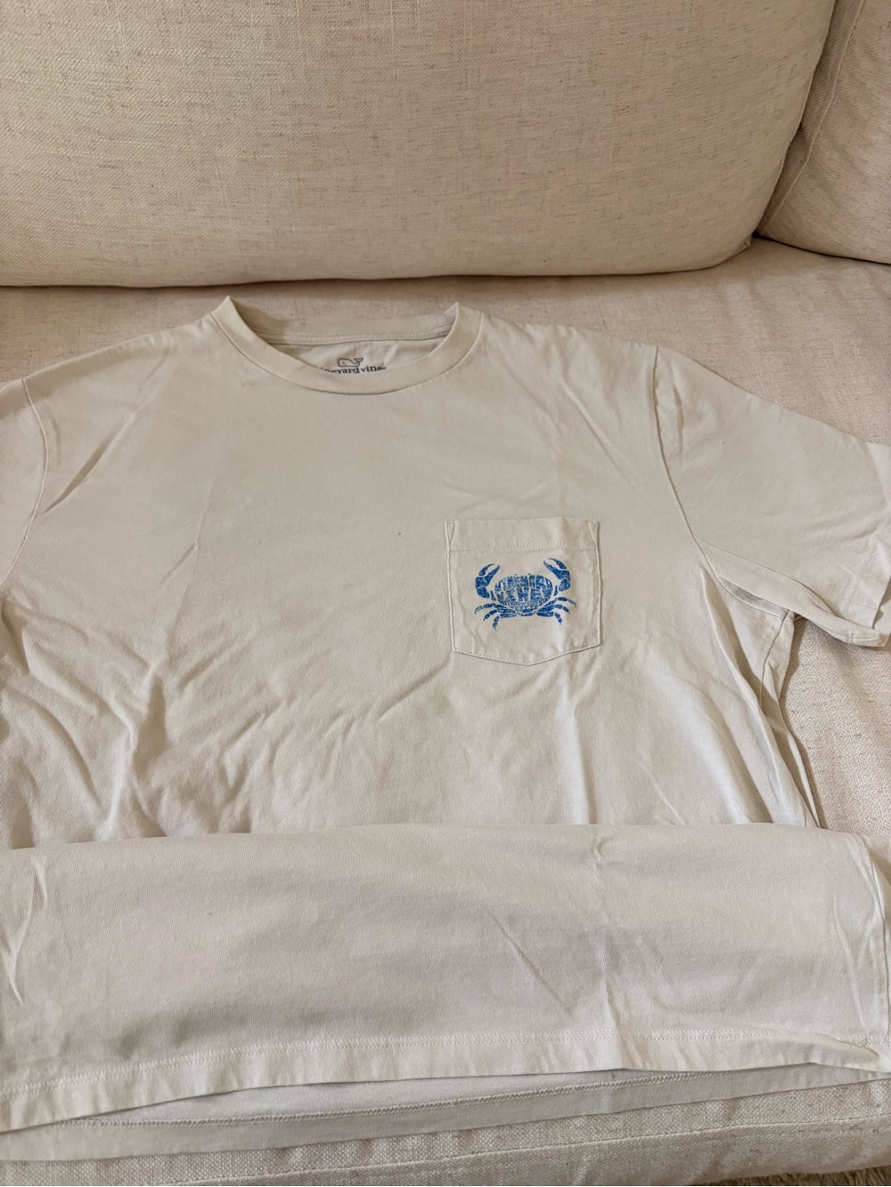Vineyard Vines Cream Short-Sleeve Pocket Tee with Blue Crab